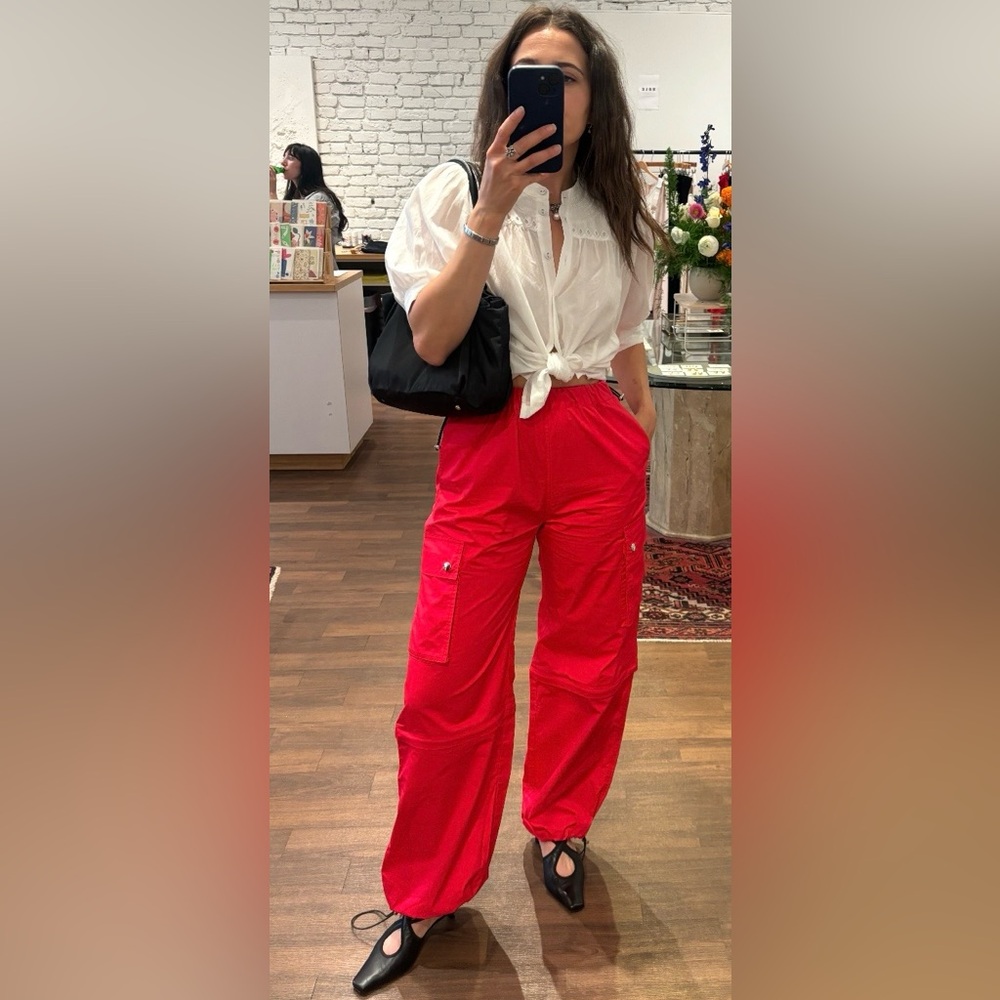 NWT Wynn Hamlin Red Convertible Cargo Pants, Elastic Waist Drawstring, Size S/XS